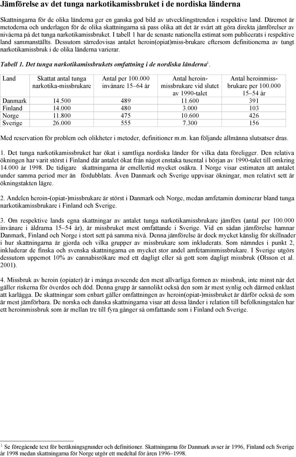 I tabell 1 har de senaste nationella estimat som publicerats i respektive land sammanställts.