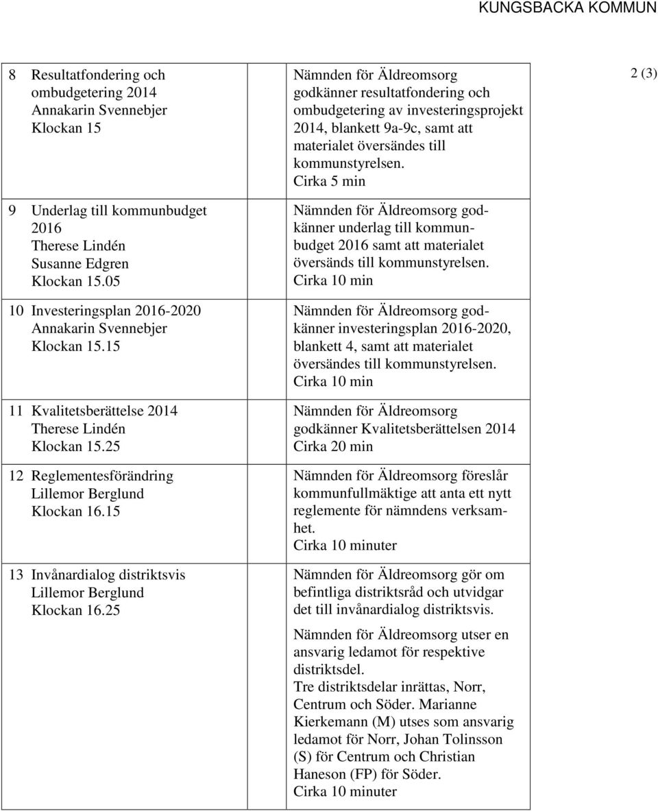 15 13 Invånardialog distriktsvis Lillemor Berglund Klockan 16.