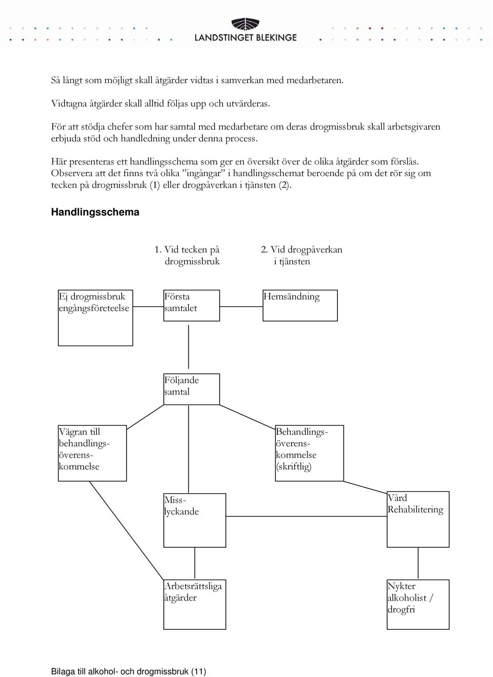 Här presenteras ett handlingsschema som ger en översikt över de olika åtgärder som förslås.