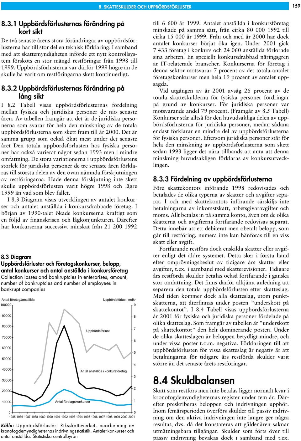 Uppbördsförlusterna var därför 1999 högre än de skulle ha varit om restföringarna skett kontinuerligt. 8.3.2 Uppbördsförlusternas förändring på lång sikt I 8.