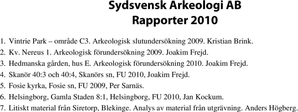 Skanör 40:3 och 40:4, Skanörs sn, FU 2010, Joakim Frejd. 5. Fosie kyrka, Fosie sn, FU 2009, Per Sarnäs. 6.