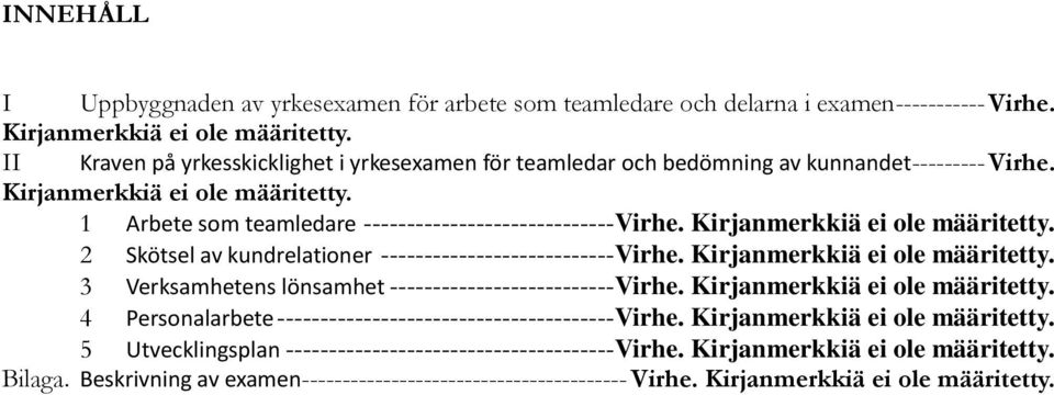 Kirjanmerkkiä ei ole määritetty. 2 Skötsel av kundrelationer ---------------------------Virhe. Kirjanmerkkiä ei ole määritetty. 3 Verksamhetens lönsamhet --------------------------Virhe.