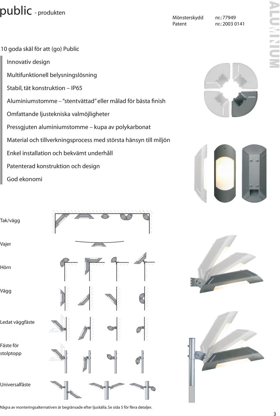 målad för bästa finish Omfattande ljustekniska valmöjligheter Pressgjuten aluminiumstomme kupa av polykarbonat Material och tillverkningsprocess med största