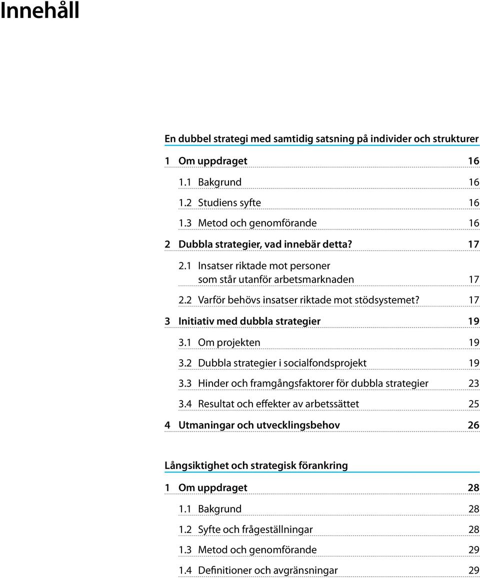 2 Varför behövs insatser riktade mot stödsystemet? 17 3 Initiativ med dubbla strategier 19 3.1 Om projekten 19 3.2 Dubbla strategier i socialfondsprojekt 19 3.