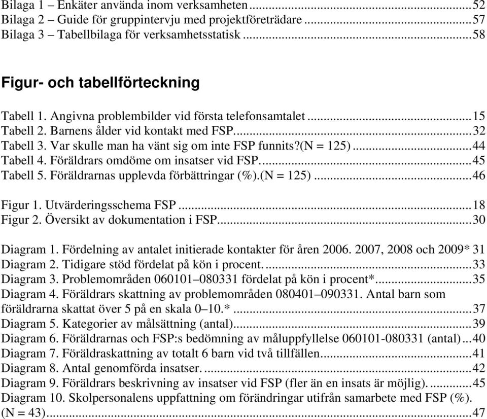 Föräldrars omdöme om insatser vid FSP.... 45 Tabell 5. Föräldrarnas upplevda förbättringar (%).(N = 125)... 46 Figur 1. Utvärderingsschema FSP... 18 Figur 2. Översikt av dokumentation i FSP.