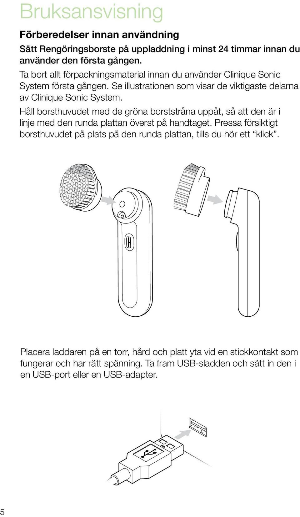 Håll borsthuvudet med de gröna borststråna uppåt, så att den är i linje med den runda plattan överst på handtaget.