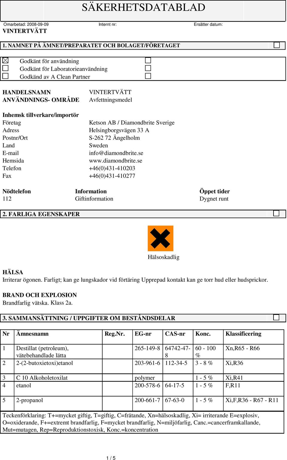 se Hemsida www.diamondbrite.se Telefon +46(0)431-410203 Fax +46(0)431-410277 Nödtelefon Information Öppet tider 112 Giftinformation Dygnet runt 2.