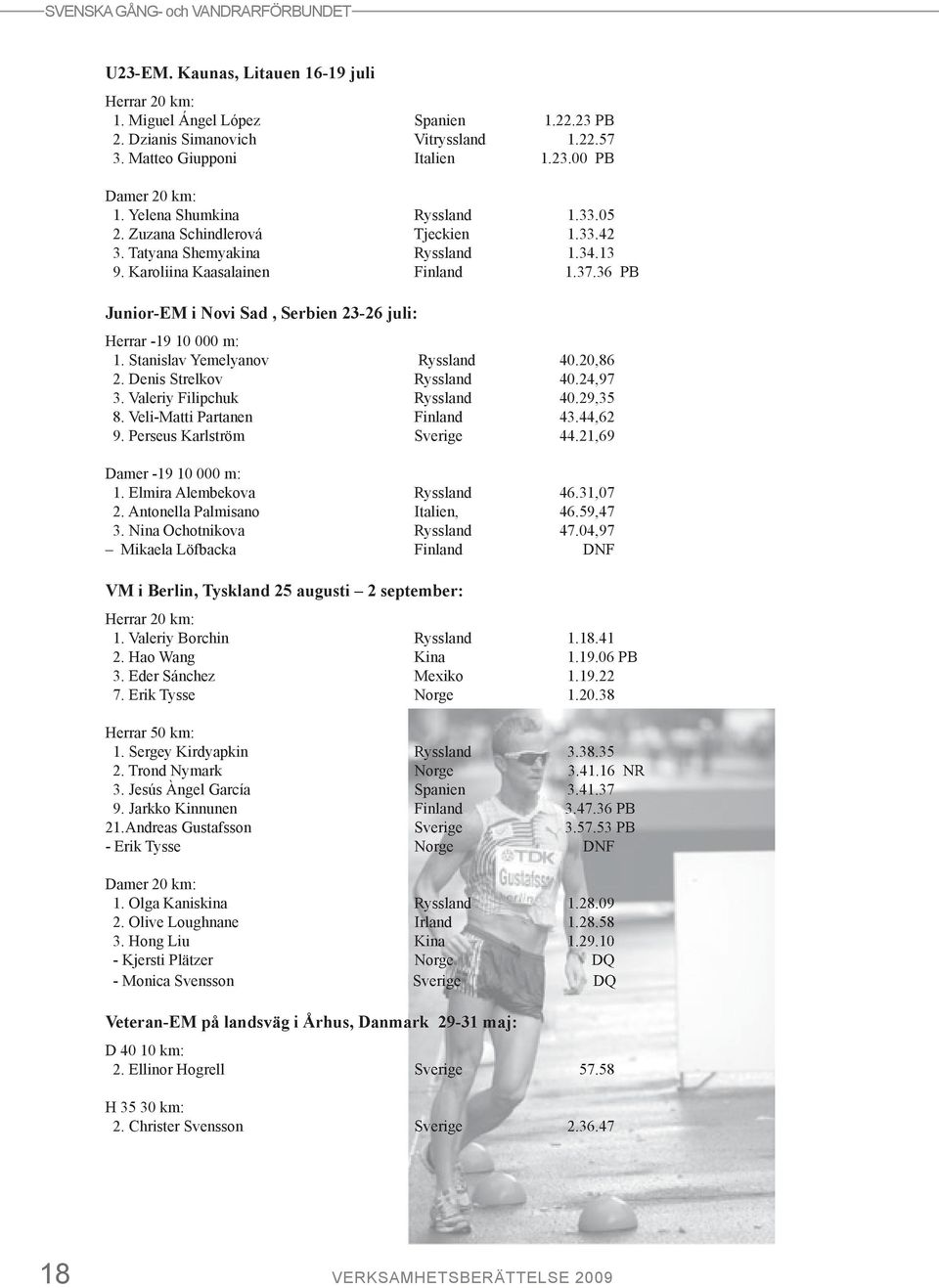 36 PB Junior-EM i Novi Sad, Serbien 23-26 juli: Herrar -19 10 000 m: 1. Stanislav Yemelyanov Ryssland 40.20,86 2. Denis Strelkov Ryssland 40.24,97 3. Valeriy Filipchuk Ryssland 40.29,35 8.
