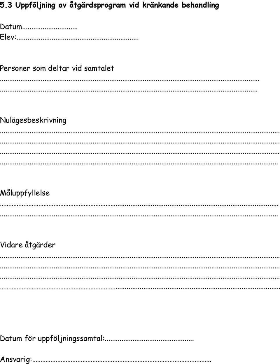 .. Personer som deltar vid samtalet...... Nulägesbeskrivning.