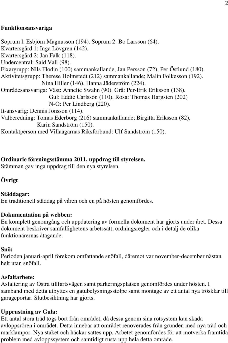 Hanna Jäderström (224). Områdesansvariga: Väst: Annelie Swahn (90). Grå: Per-Erik Eriksson (138). Gul: Eddie Carlsson (110). Rosa: Thomas Hargsten (202) N-O: Per Lindberg (220).