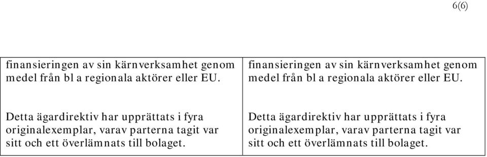 Detta ägardirektiv har upprättats i fyra originalexemplar, varav parterna tagit var sitt och ett