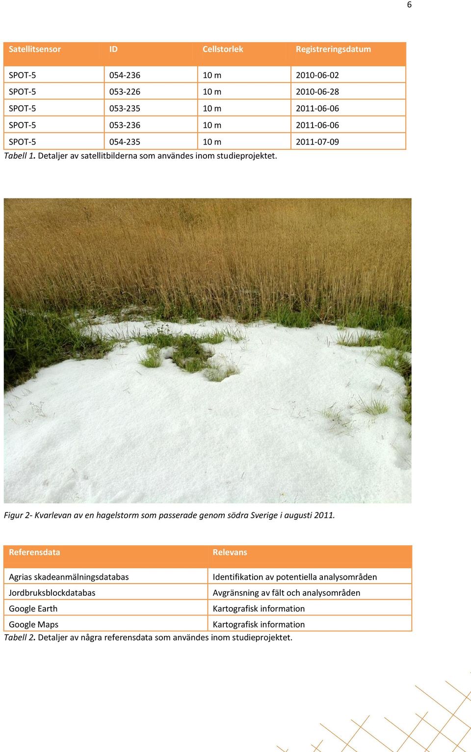 Figur 2- Kvarlevan av en hagelstorm som passerade genom södra Sverige i augusti 2011.