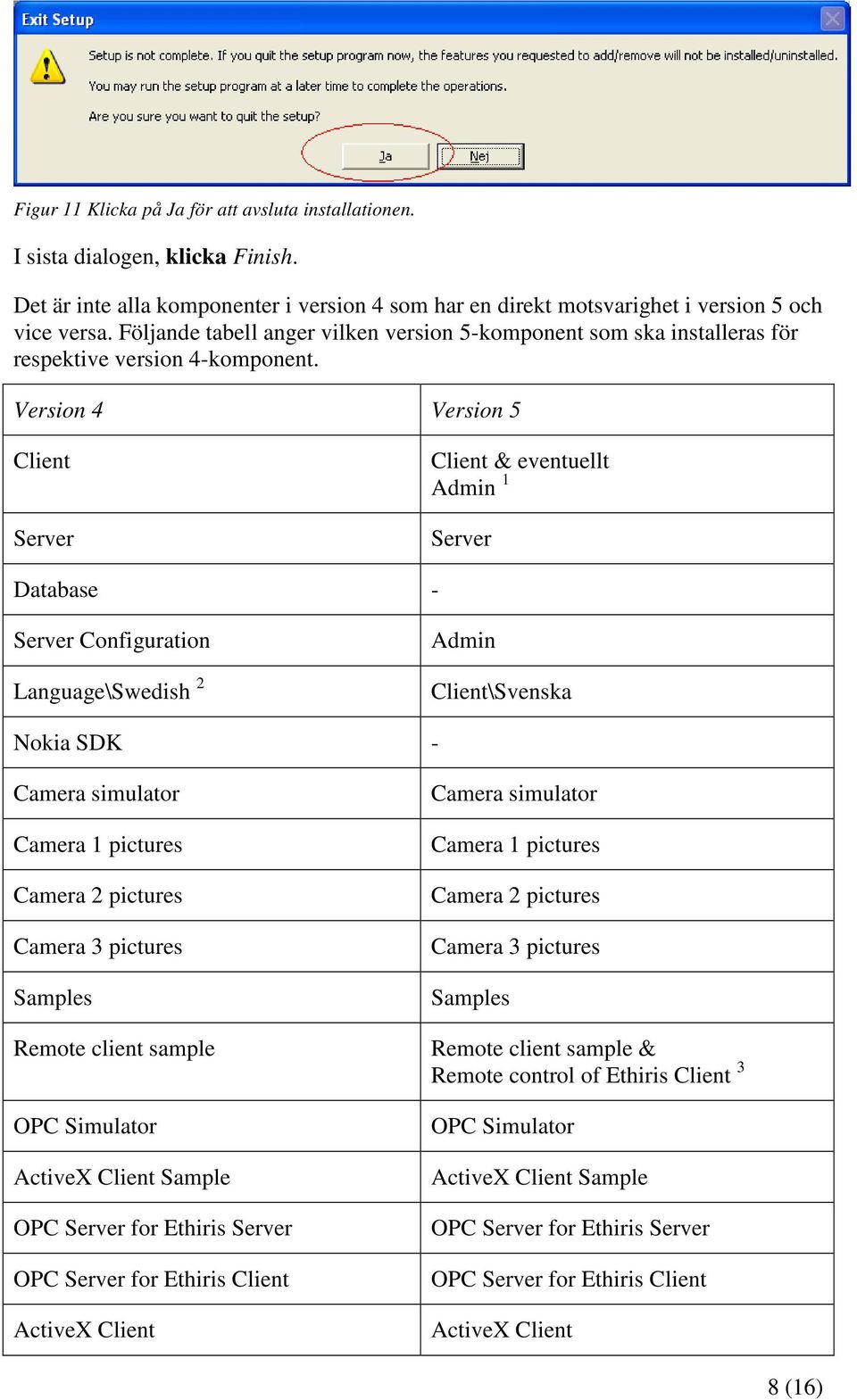 Version 4 Version 5 Client Server Client & eventuellt Admin 1 Server Database - Server Configuration Language\Swedish 2 Admin Client\Svenska Nokia SDK - Camera simulator Camera 1 pictures Camera 2