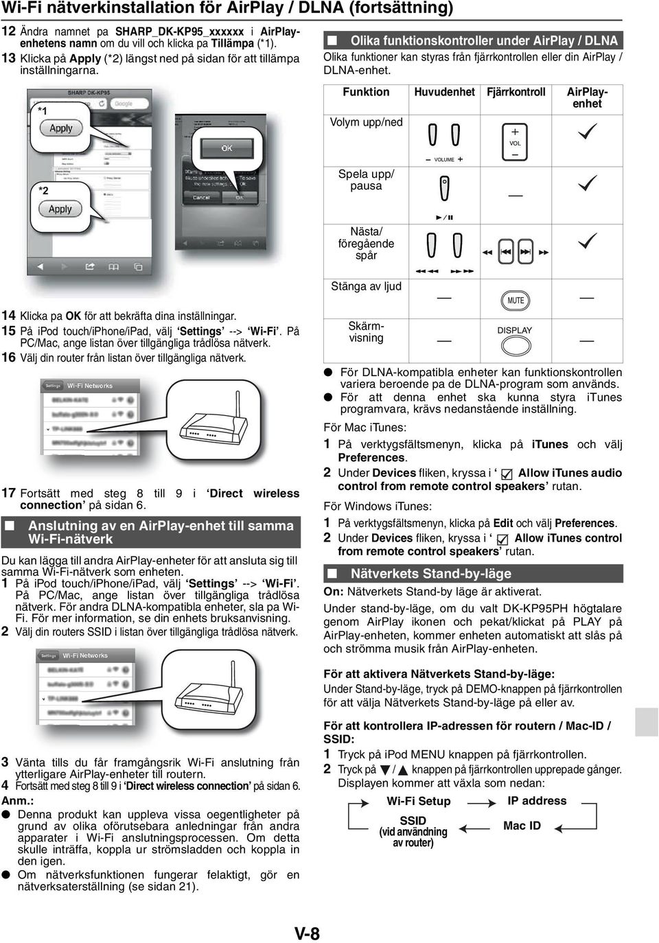 *1 Olika funktionskontroller under AirPlay / DLNA Olika funktioner kan styras från fjärrkontrollen eller din AirPlay / DLNA-enhet.