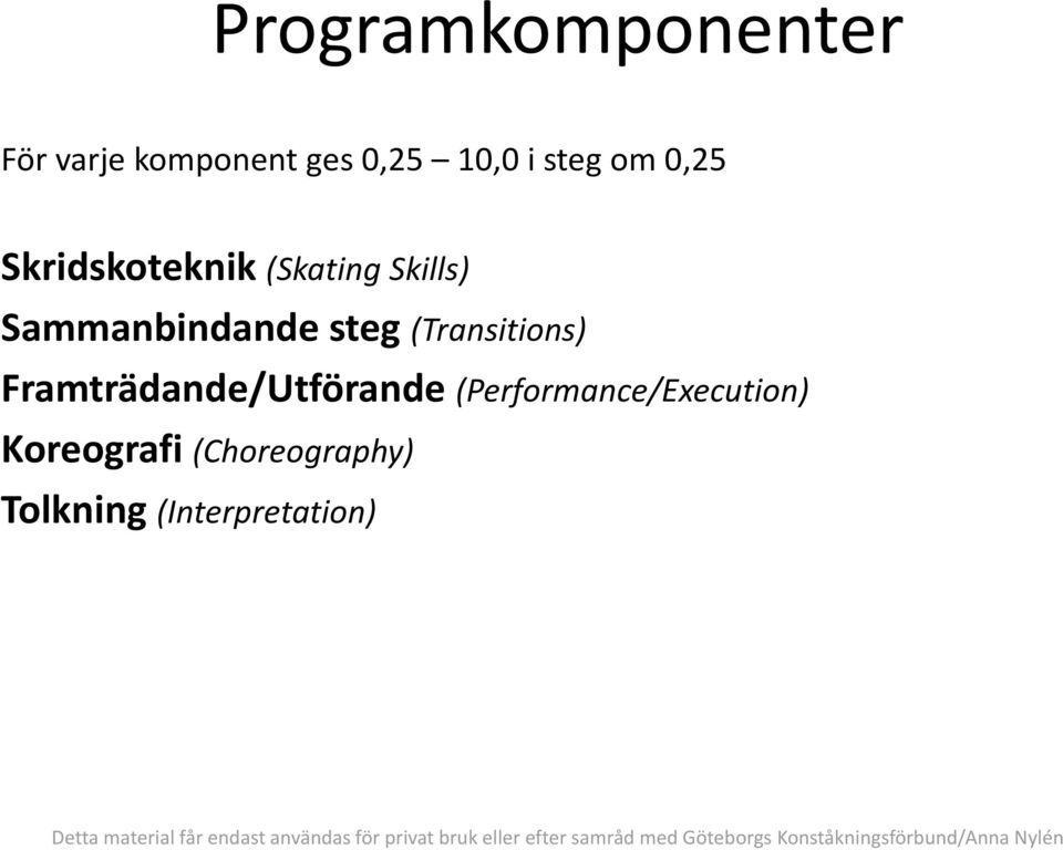 Sammanbindande steg (Transitions) Framträdande/Utförande