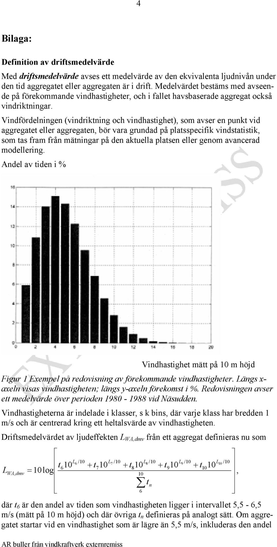 Vindfördelningen (vindriktning och vindhastighet), som avser en punkt vid aggregatet eller aggregaten, bör vara grundad på platsspecifik vindstatistik, som tas fram från mätningar på den aktuella