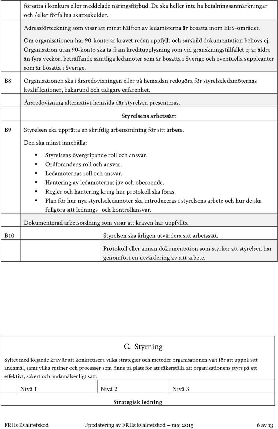 Organisation utan 90-konto ska ta fram kreditupplysning som vid granskningstillfället ej är äldre än fyra veckor, beträffande samtliga ledamöter som är bosatta i Sverige och eventuella suppleanter