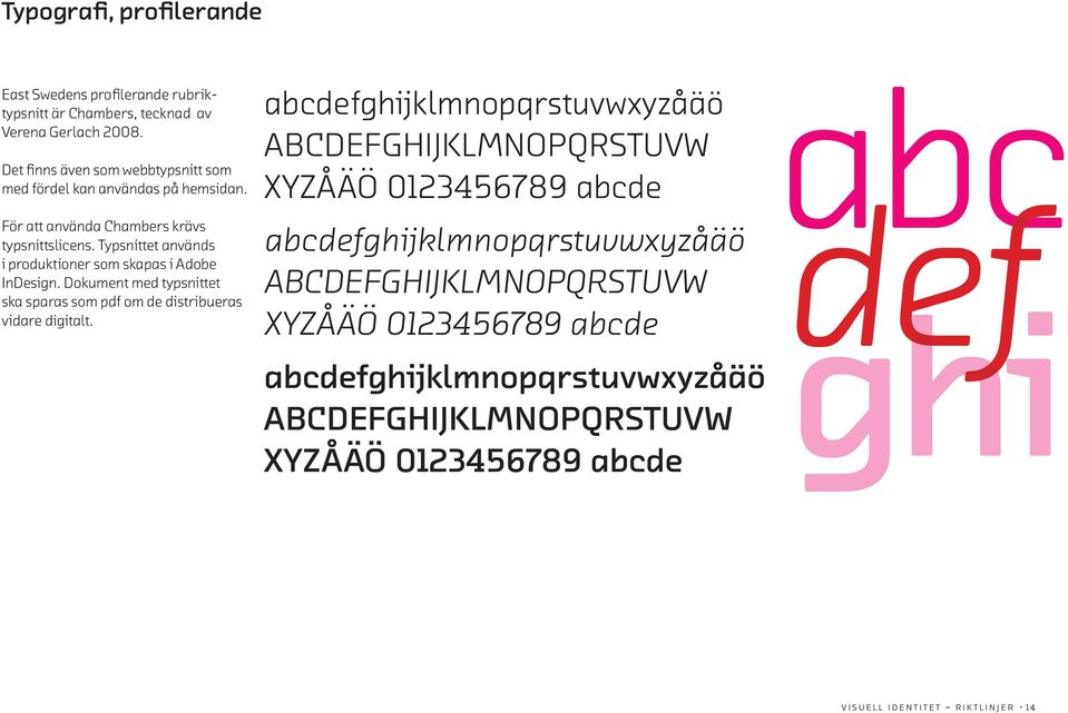 Typsnittet används i produktioner som skapas i Adobe InDesign. Dokument med typsnittet ska sparas som pdf om de distribueras vidare digitalt.