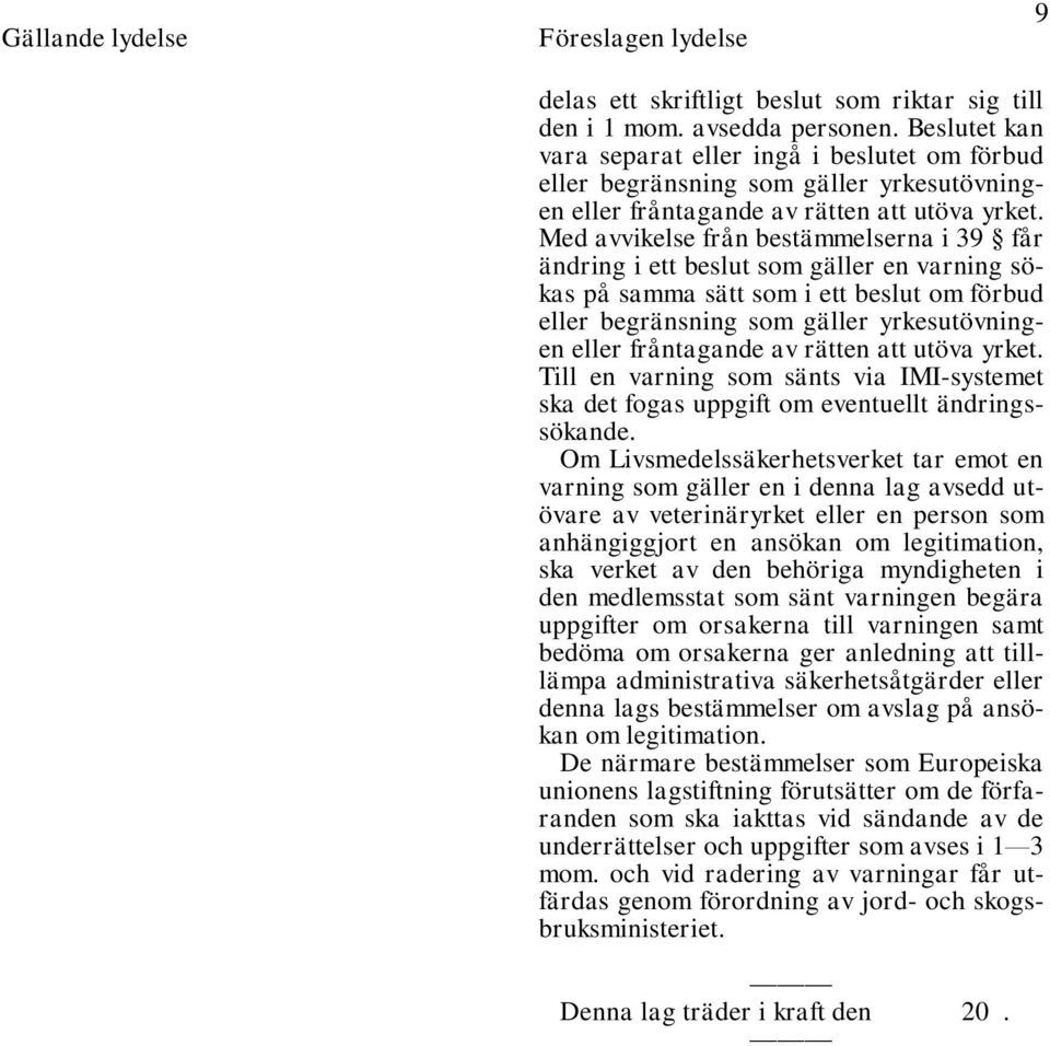 Med avvikelse från bestämmelserna i 39 får ändring i ett beslut som gäller en varning sökas på samma sätt som i ett beslut om förbud eller begränsning som gäller yrkesutövningen eller fråntagande av