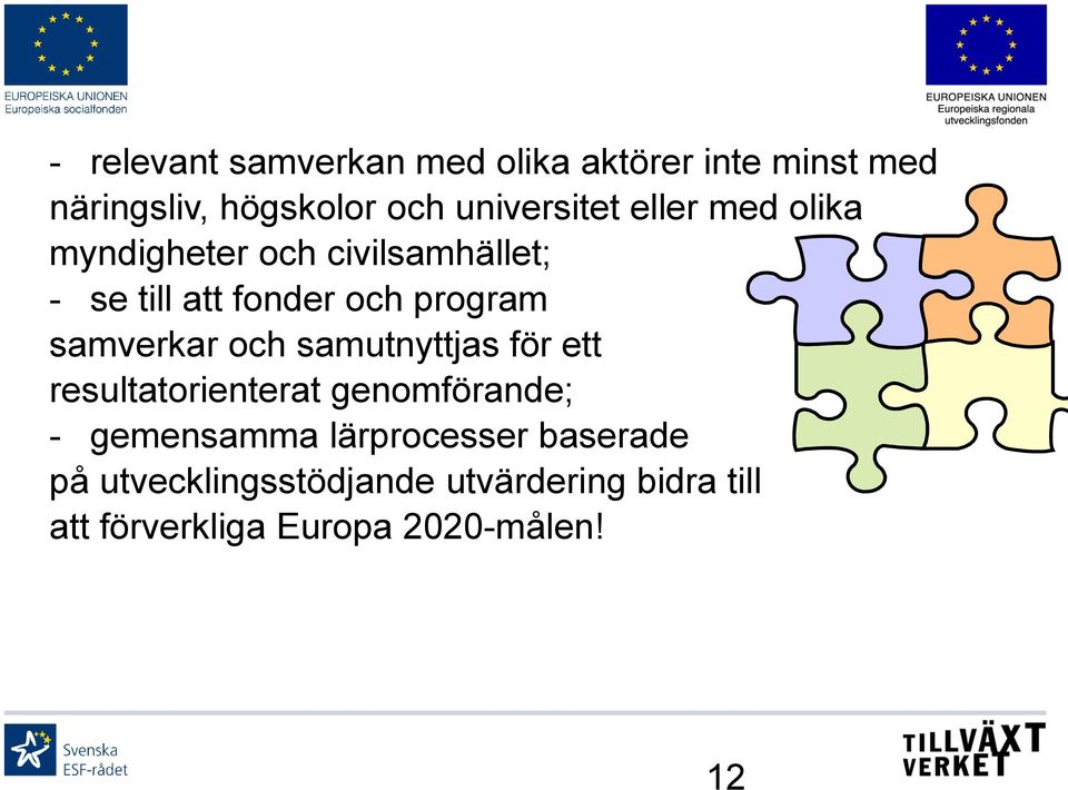 program samverkar och samutnyttjas för ett resultatorienterat genomförande; - gemensamma