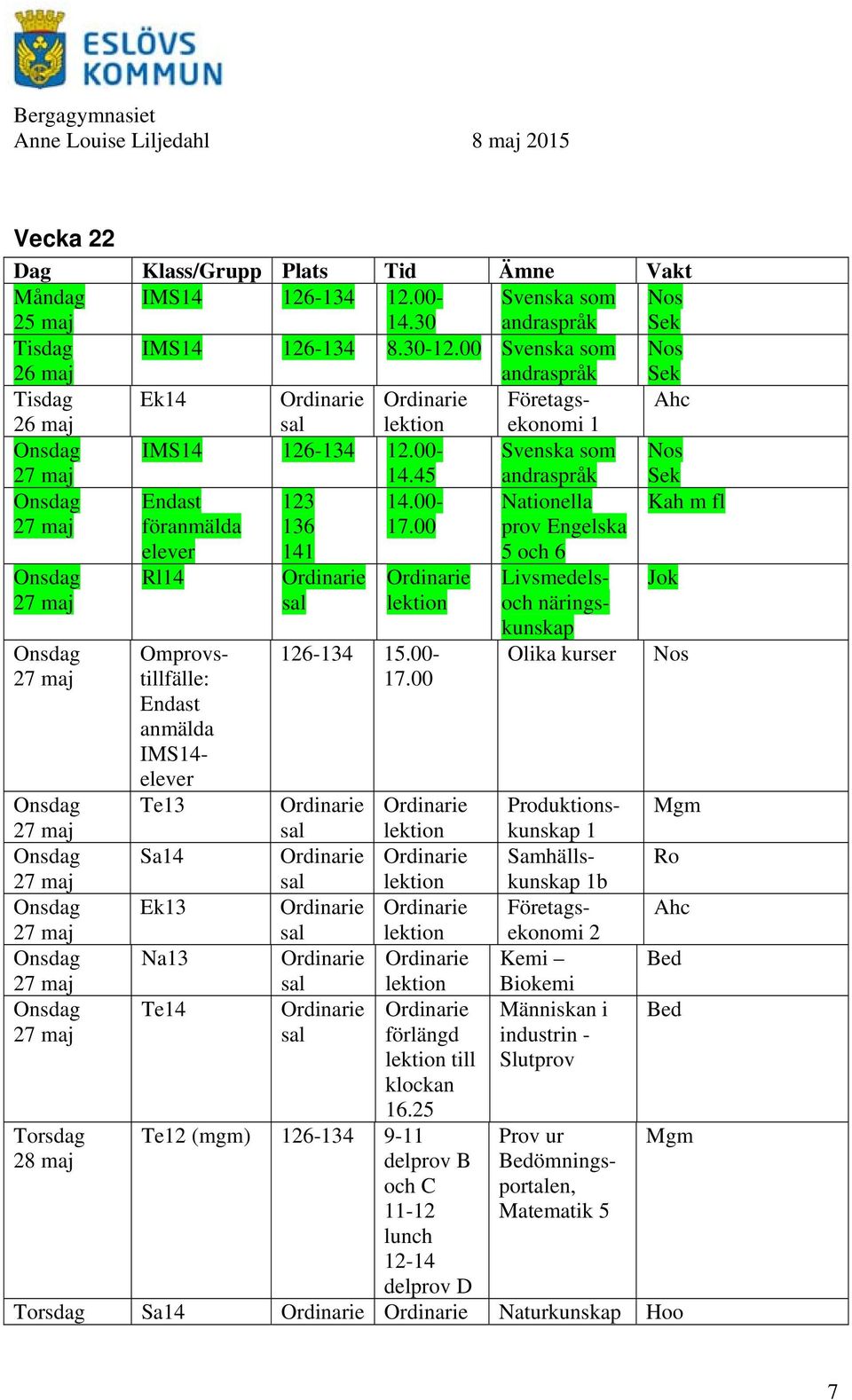 25 Te12 (mgm) 9-11 delprov B och C 11-12 lunch 12-14 delprov D Olika kurser Produktionskunskap 1 Samhällskunskap 1b Företagsekonomi 2 Kemi Biokemi Människan i indurin - Slutprov