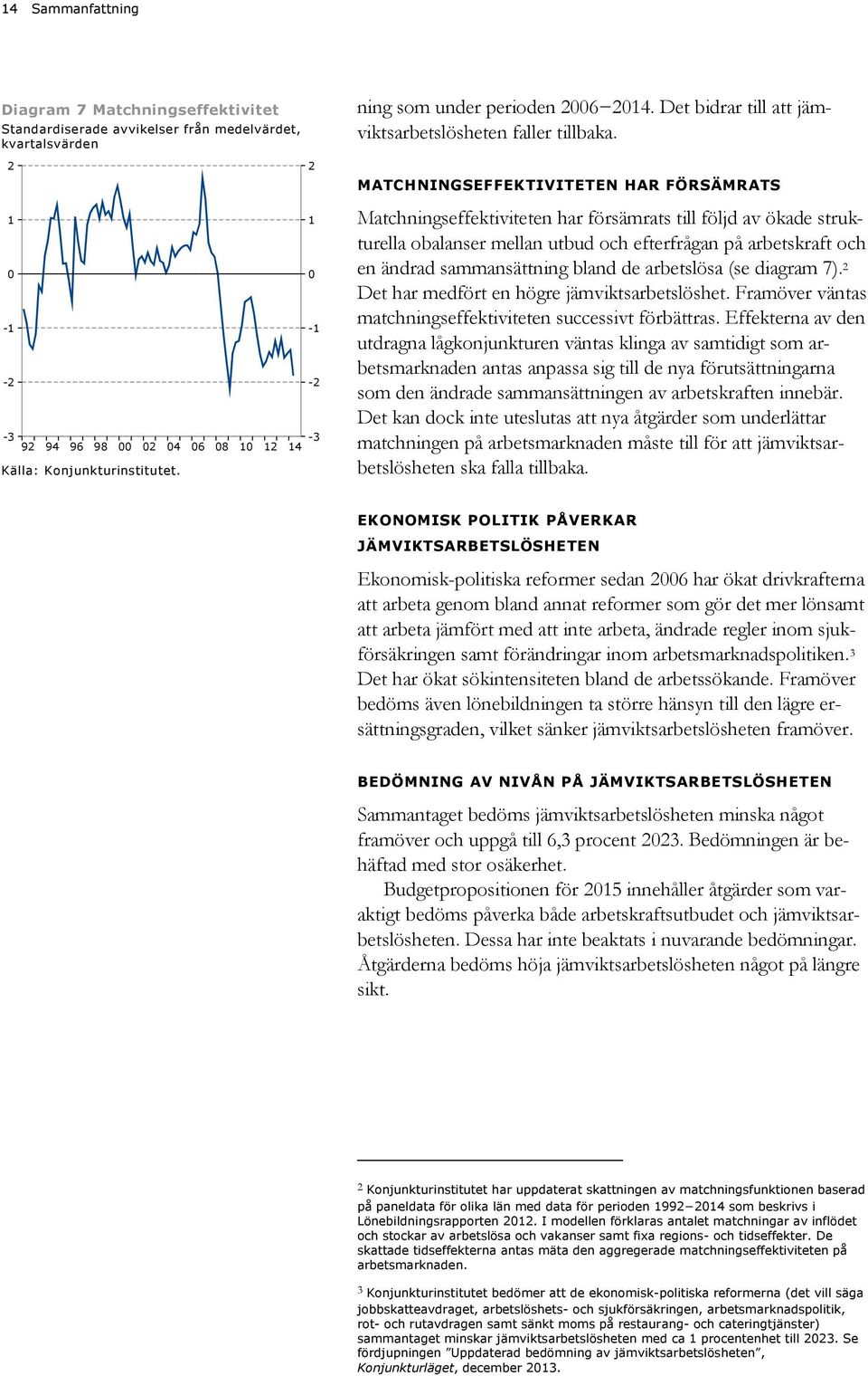 MATCHNINGSEFFEKTIVITETEN HAR FÖRSÄMRATS Matchningseffektiviteten har försämrats till följd av ökade strukturella obalanser mellan utbud och efterfrågan på arbetskraft och en ändrad sammansättning