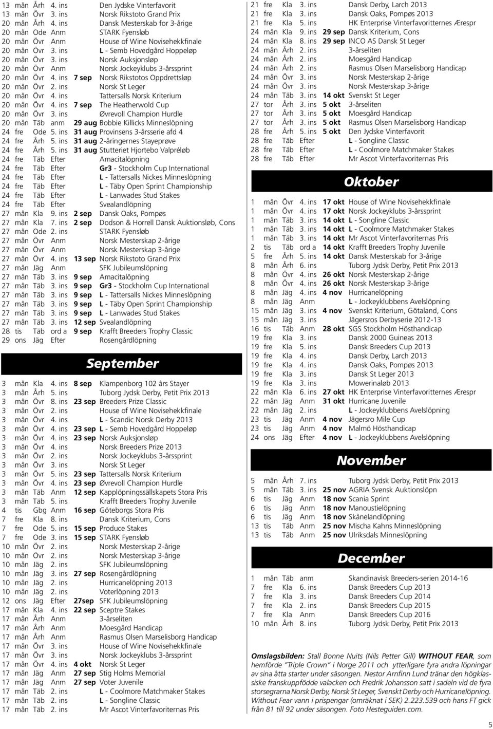 ins Norsk Auksjonsløp 20 mån Övr Anm Norsk Jockeyklubs 3-årssprint 20 mån Övr 4. ins 7 sep Norsk Rikstotos Oppdrettsløp 20 mån Övr 2. ins Norsk St Leger 20 mån Övr 4.