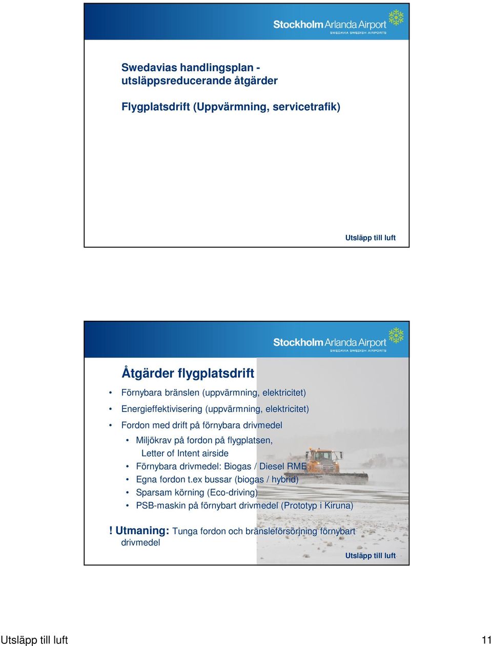 fordon på flygplatsen, Letter of Intent airside Förnybara drivmedel: Biogas / Diesel RME Egna fordon t.