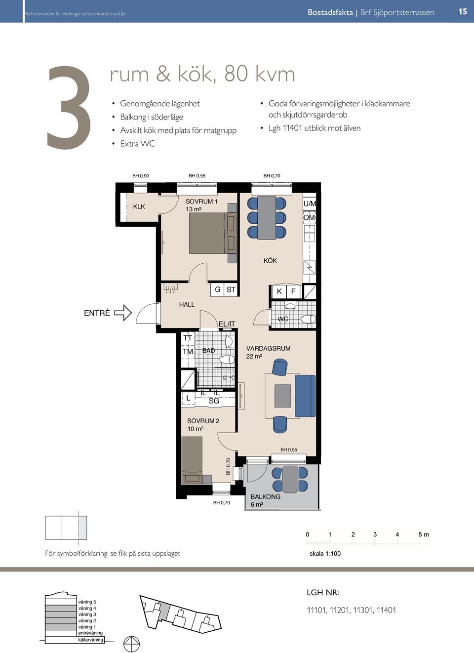 två Avskilt Balkong kök mot gård med plats för matgrupp gh utblick mot älven Extra WC BH,9 BH,9 oda förvaringsmöjligheter i klädkammare och skjutdörrsgarderob KK KK m² m² BAKON 8 m HA TT TM m HA TT