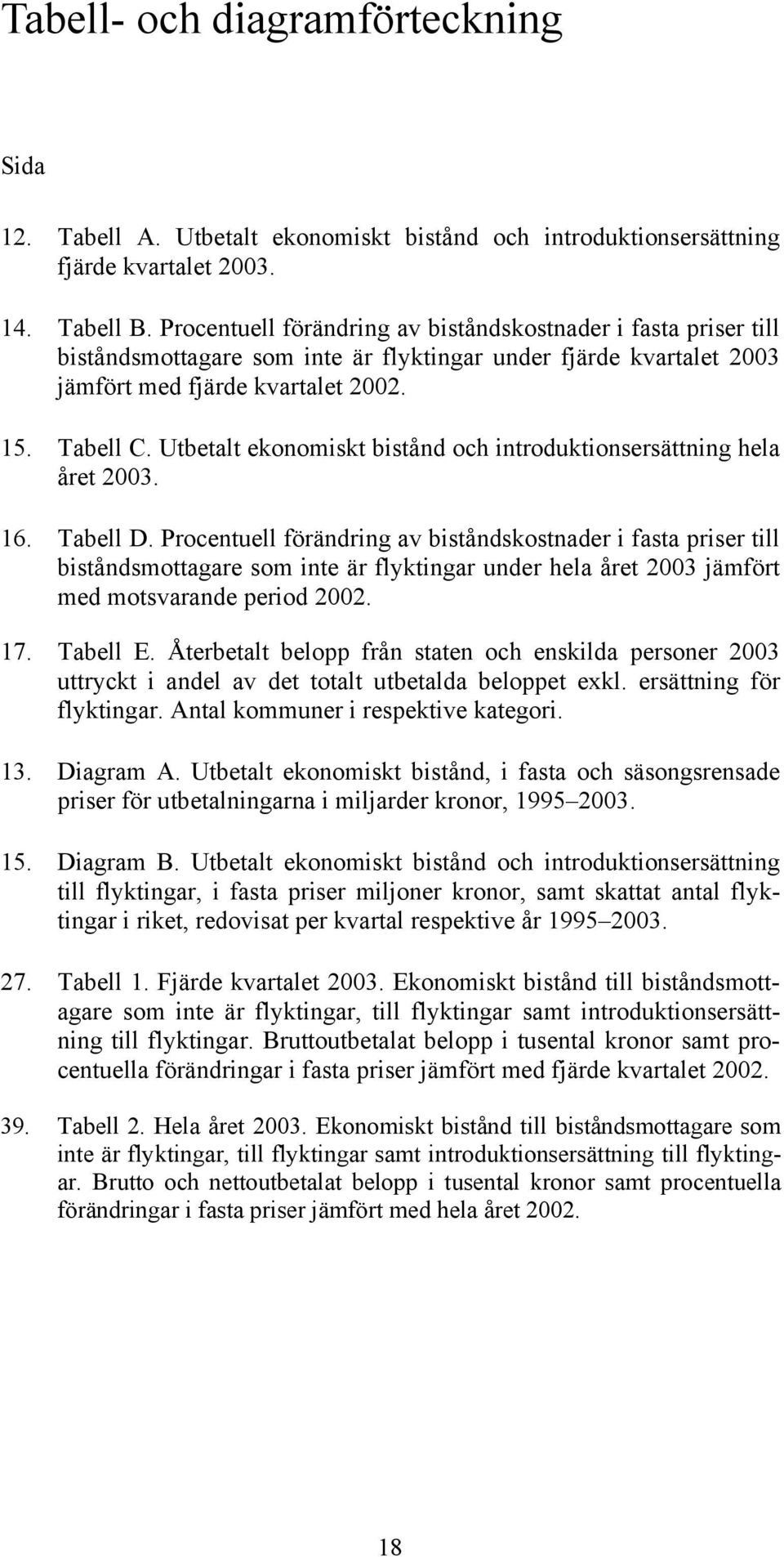 Utbetalt ekonomiskt bistånd och introduktionsersättning hela året 2003. 16. Tabell D.