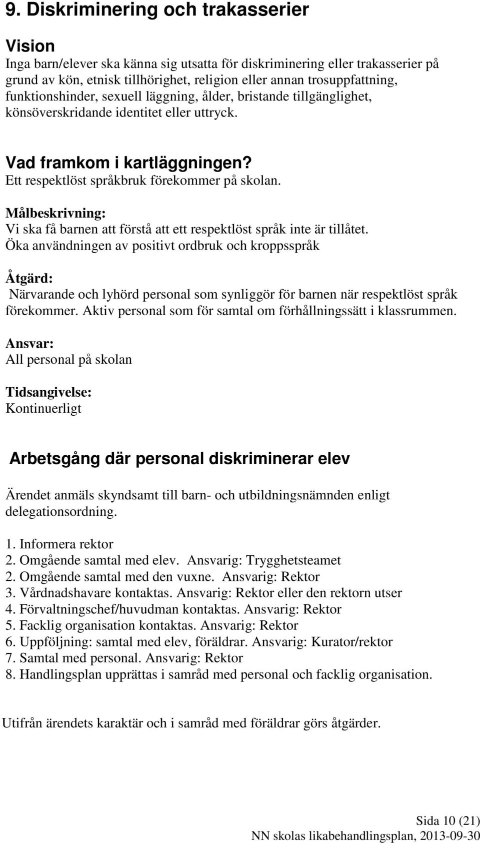 Målbeskrivning: Vi ska få barnen att förstå att ett respektlöst språk inte är tillåtet.