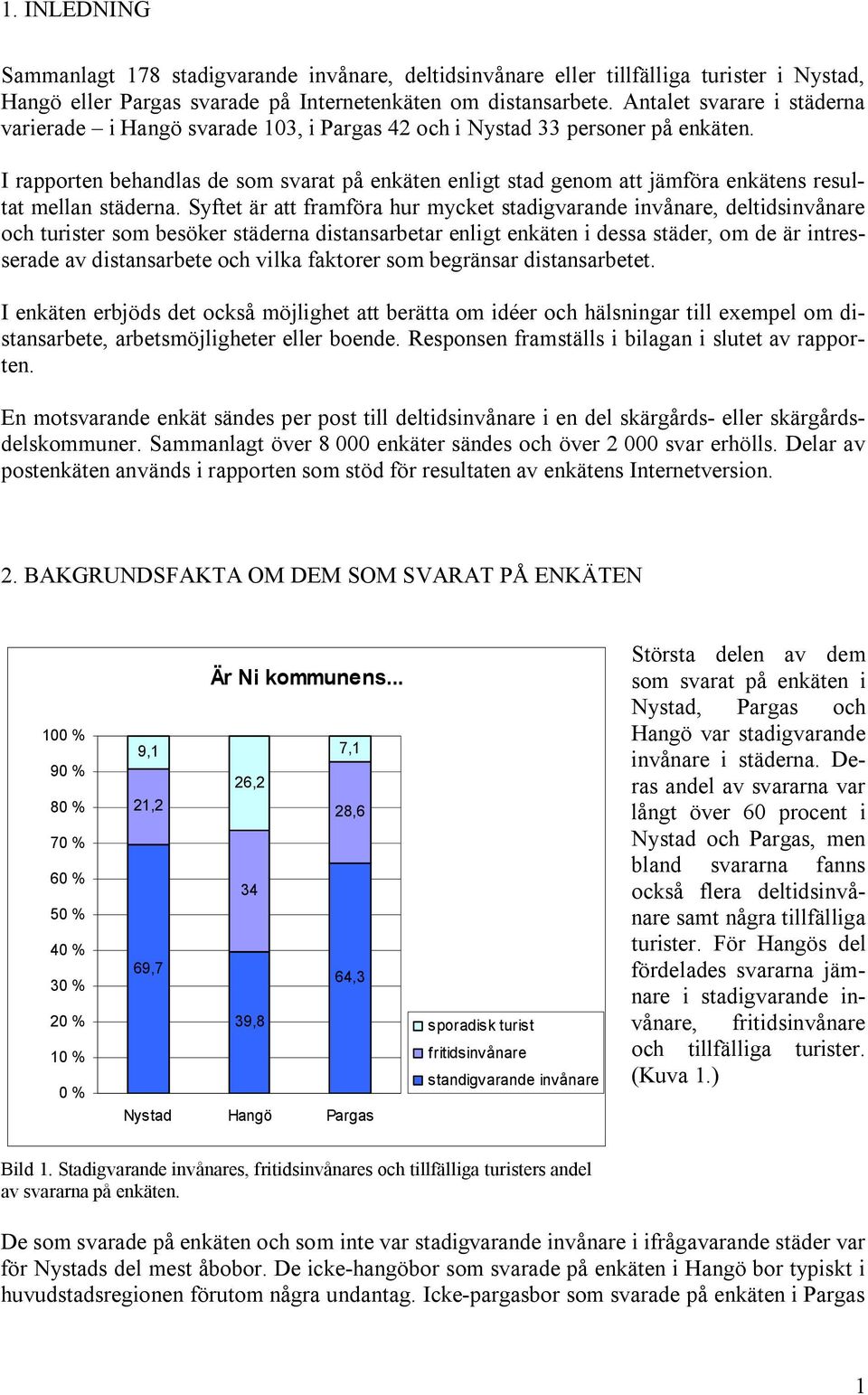 I rapporten behandlas de som svarat på enkäten enligt stad genom att jämföra enkätens resultat mellan städerna.