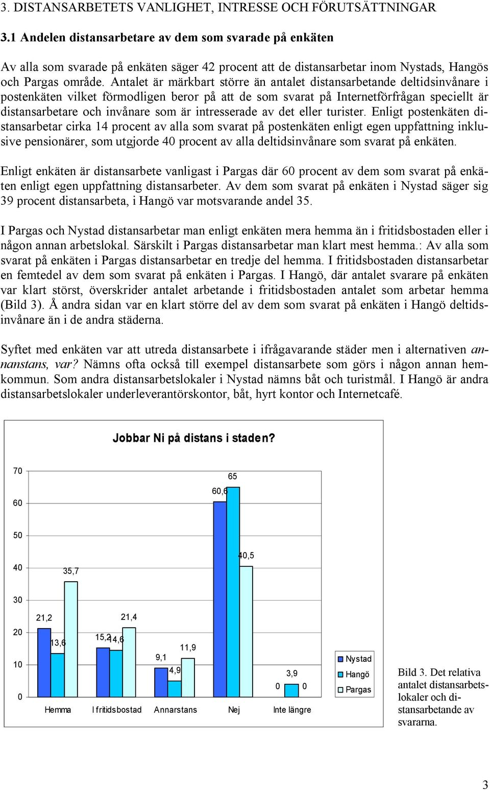 Antalet är märkbart större än antalet distansarbetande deltidsinvånare i postenkäten vilket förmodligen beror på att de som svarat på Internetförfrågan speciellt är distansarbetare och invånare som