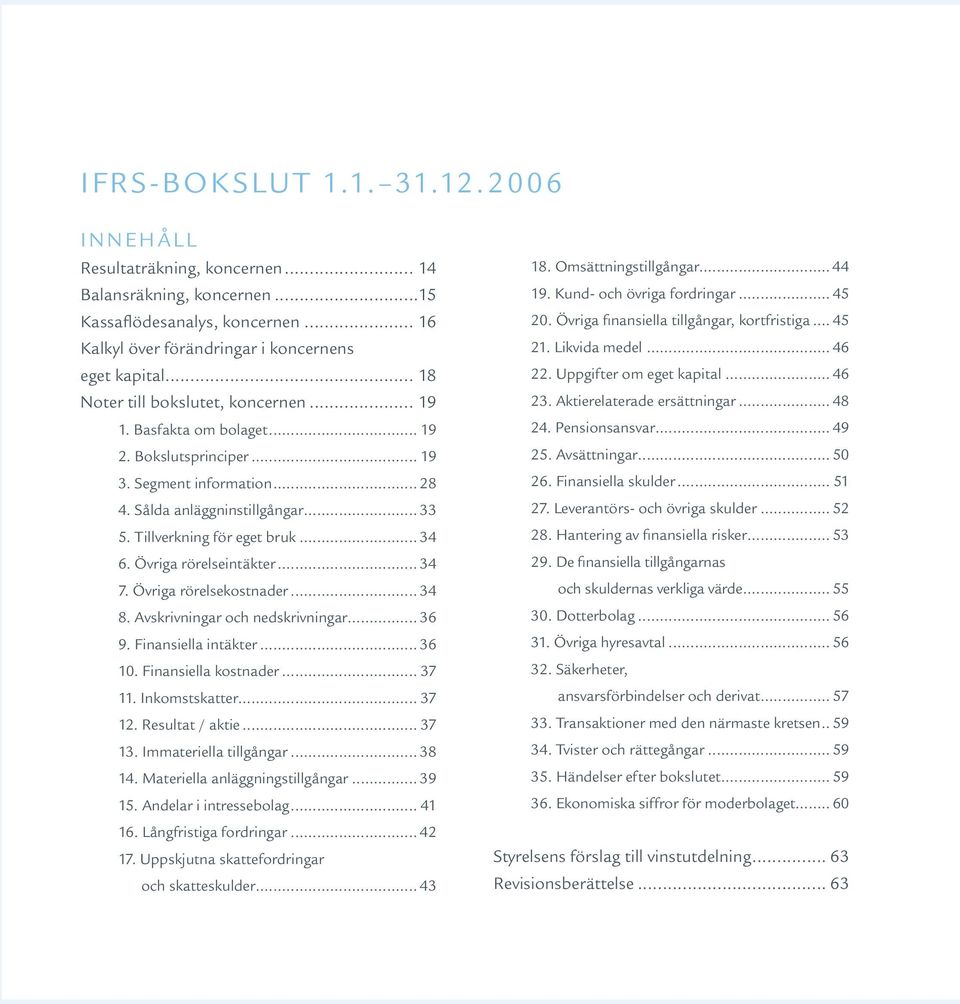 .. 34 6. Övriga rörelseintäkter... 34 7. Övriga rörelsekostnader... 34 8. Avskrivningar och nedskrivningar... 36 9. Finansiella intäkter... 36 10. Finansiella kostnader... 37 11. Inkomstskatter.