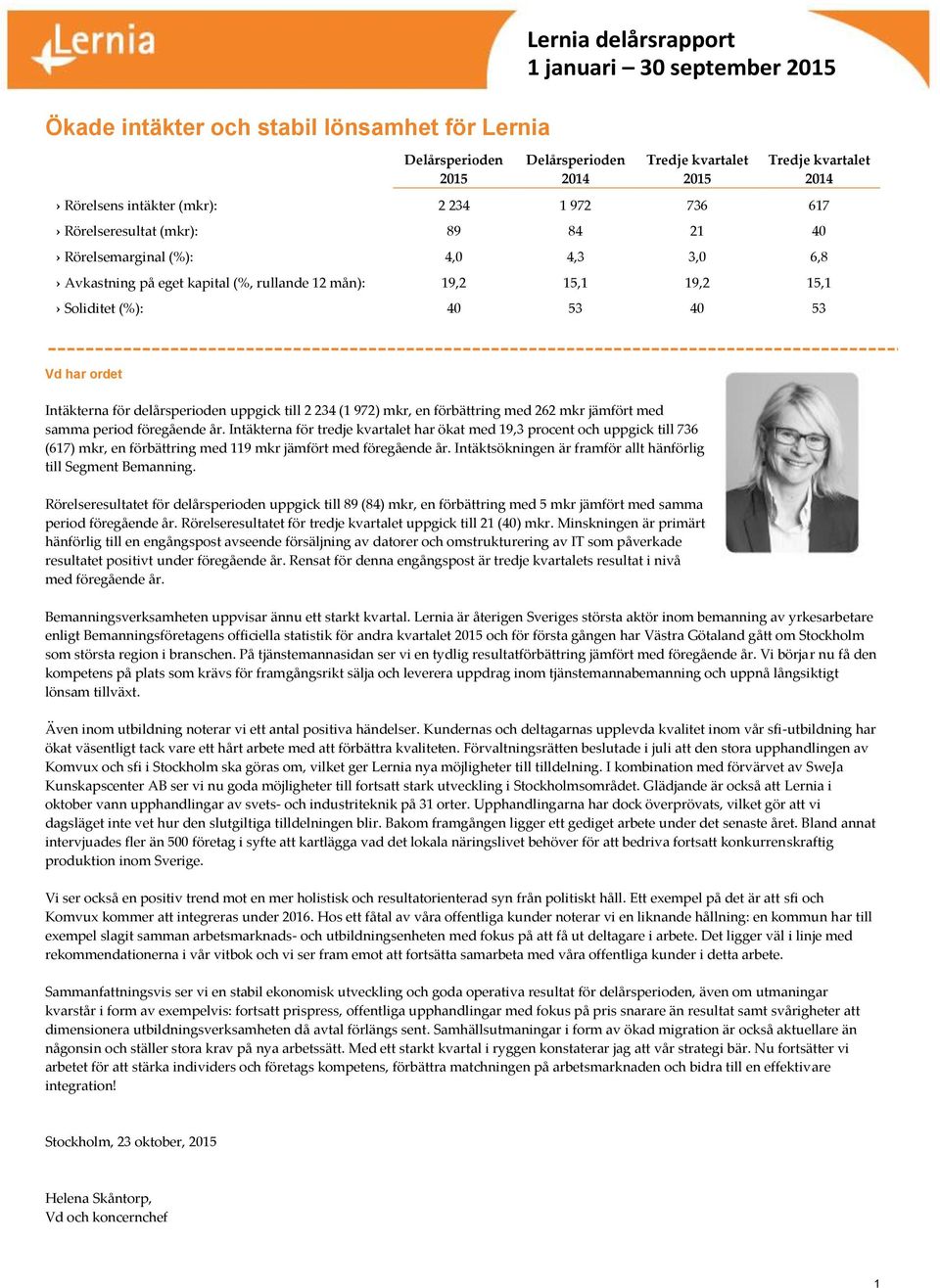 delårsperioden uppgick till 2 234 (1 972) mkr, en förbättring med 262 mkr jämfört med samma period föregående år.