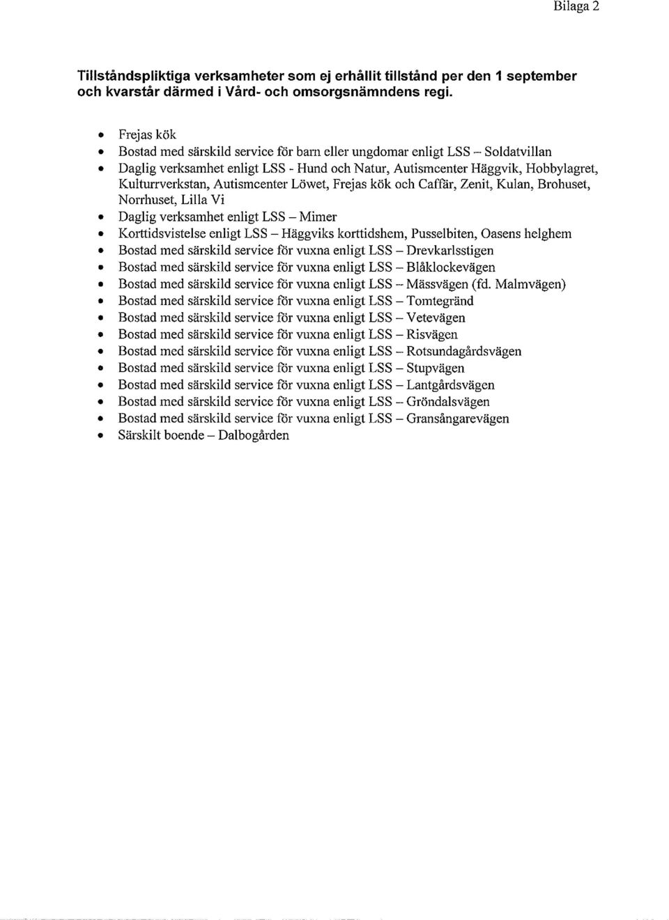 Autismcenter Löwet, Frejas kök och Caffar, Zenit, Kulan, Brohuset, Norrhuset, Lilla Vi Daglig verksamhet enligt LSS - Mimer Korttidsvistelse enligt LSS - Häggviks korttidshem, Pusselbiten, Oasens