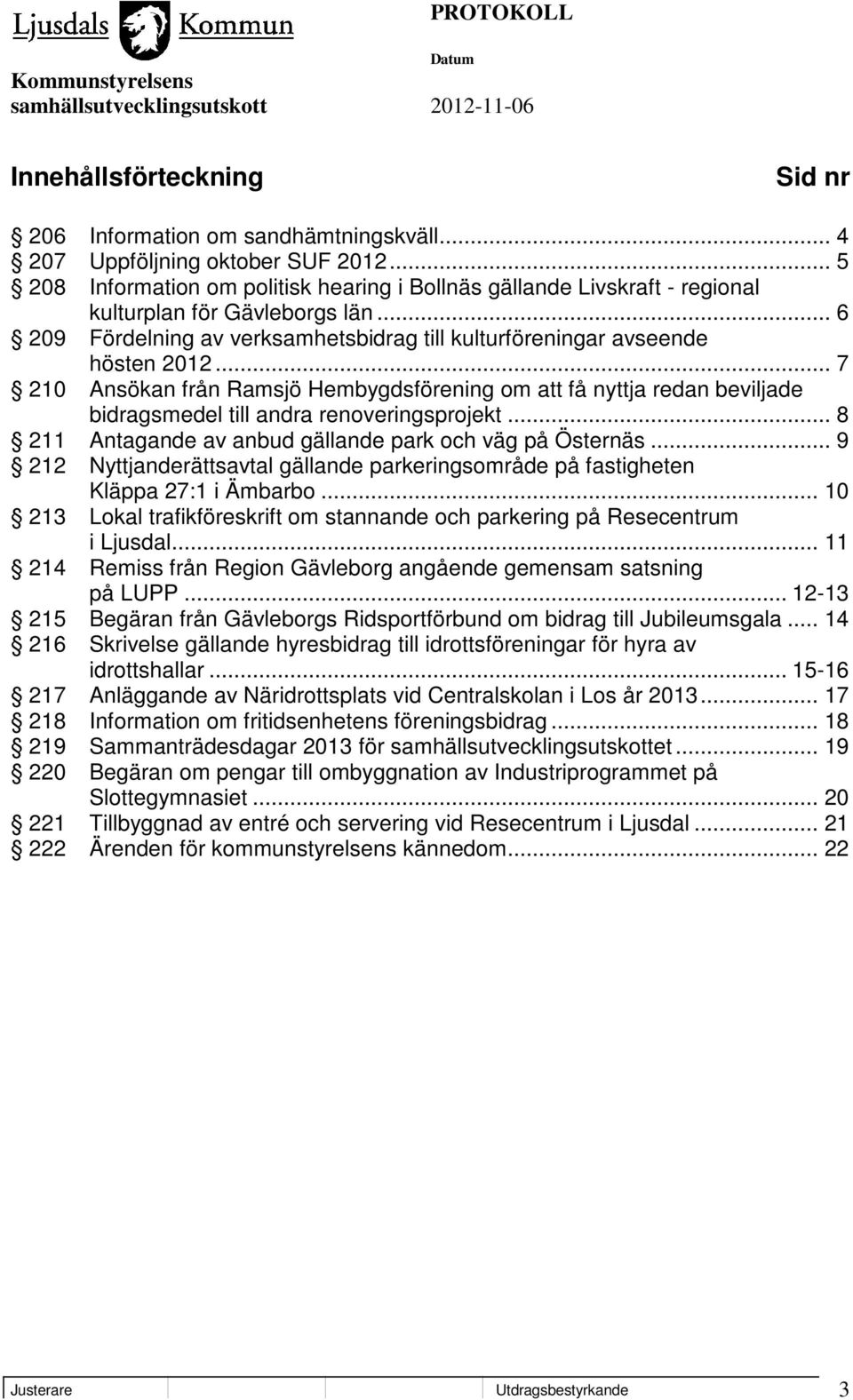 .. 7 210 Ansökan från Ramsjö Hembygdsförening om att få nyttja redan beviljade bidragsmedel till andra renoveringsprojekt... 8 211 Antagande av anbud gällande park och väg på Östernäs.