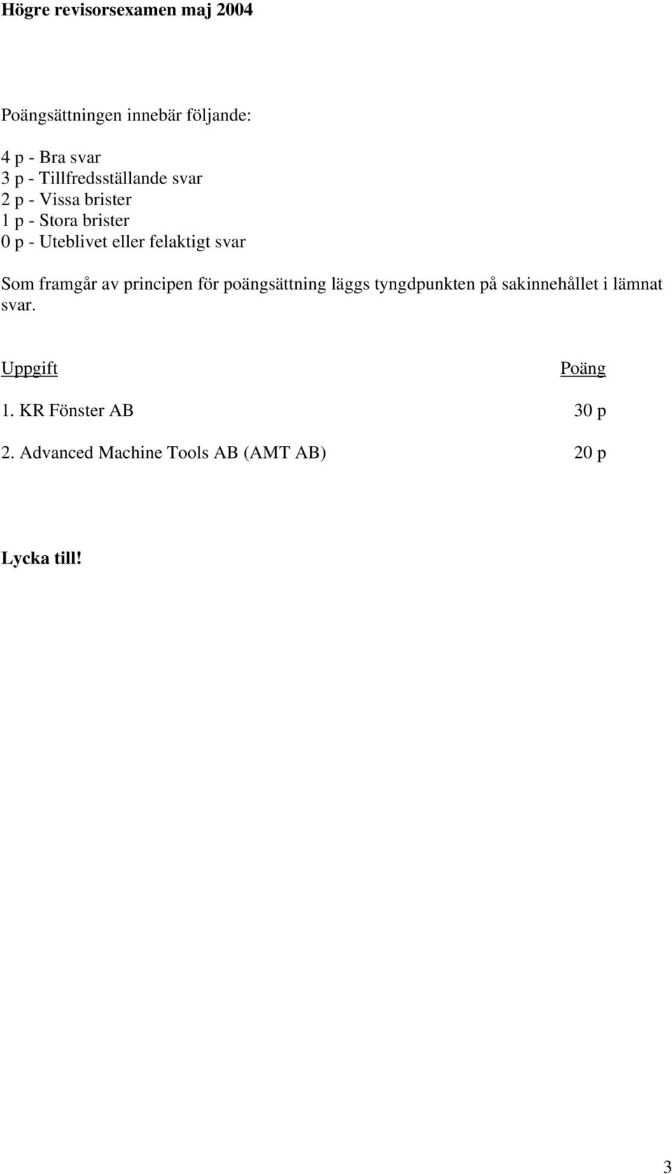 principen för poängsättning läggs tyngdpunkten på sakinnehållet i lämnat svar.