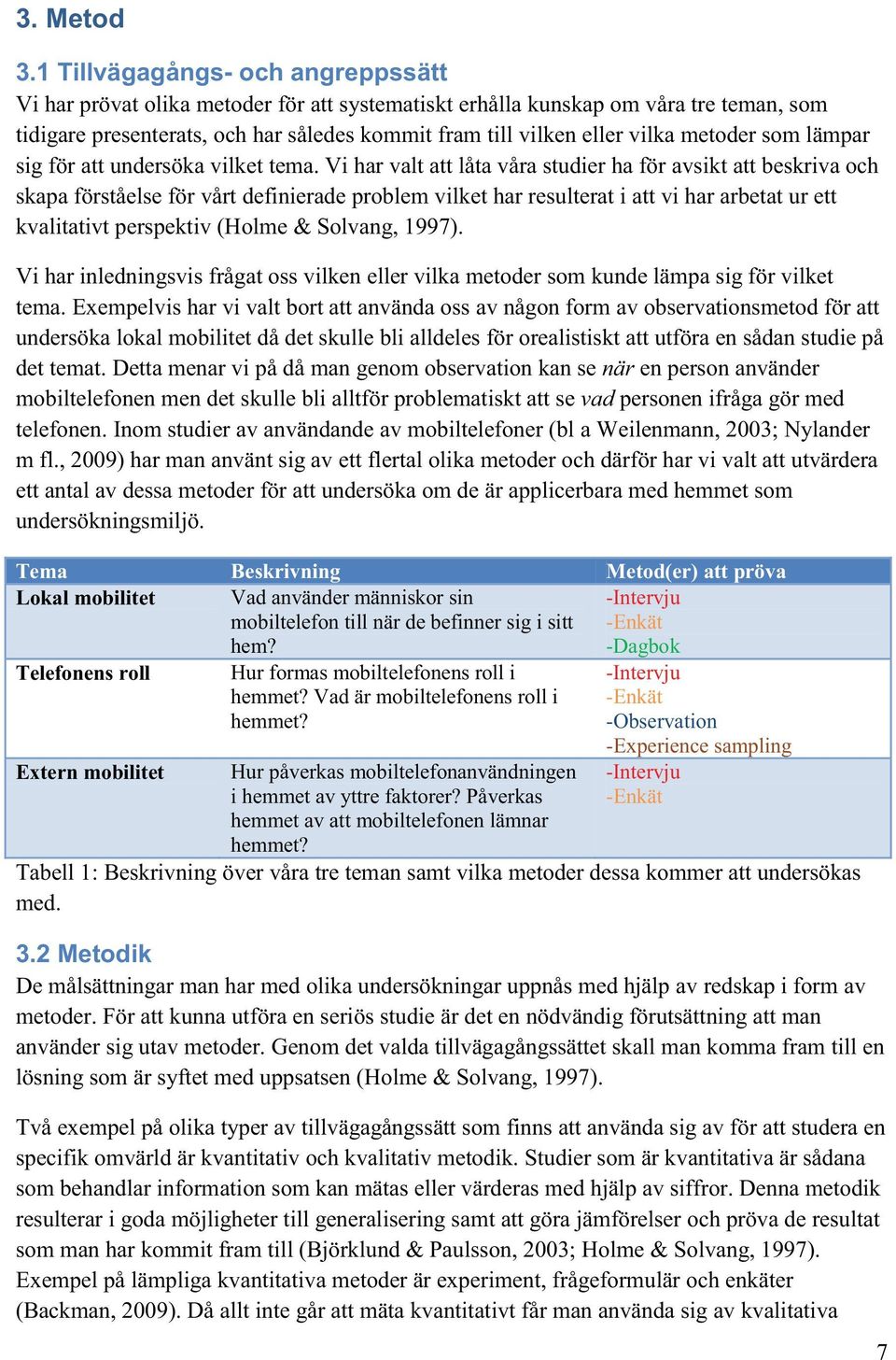 metoder som lämpar sig för att undersöka vilket tema.