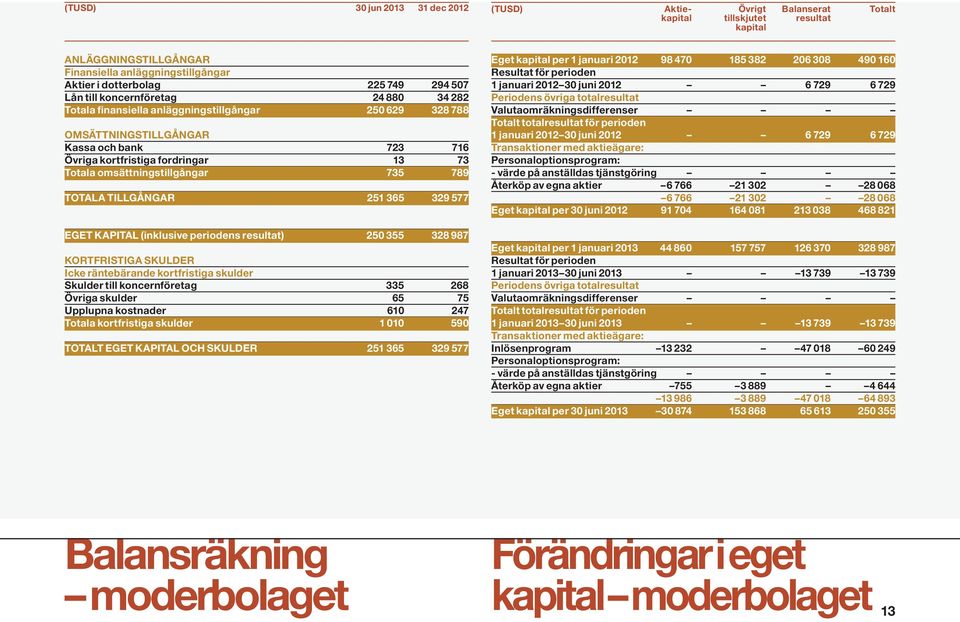 omsättningstillgångar 735 789 TOTALA TILLGÅNGAR 251 365 329 577 EGET KAPITAL (inklusive periodens resultat) 250 355 328 987 KORTFRISTIGA SKULDER Icke räntebärande kortfristiga skulder Skulder till