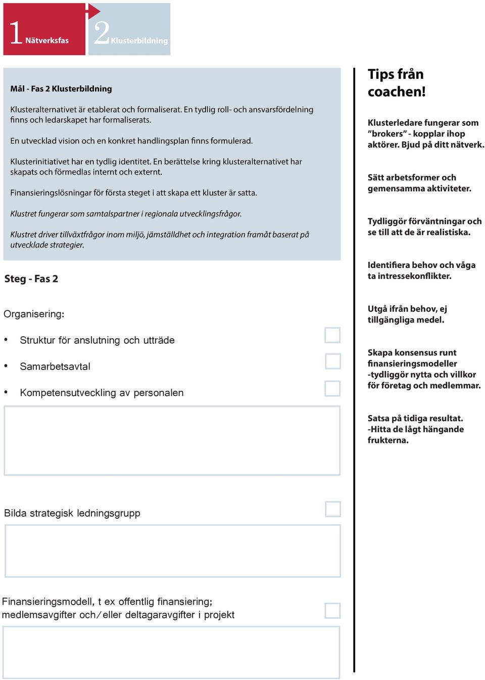 Finansieringslösningar för första steget i att skapa ett kluster är satta. Klustret fungerar som samtalspartner i regionala utvecklingsfrågor.