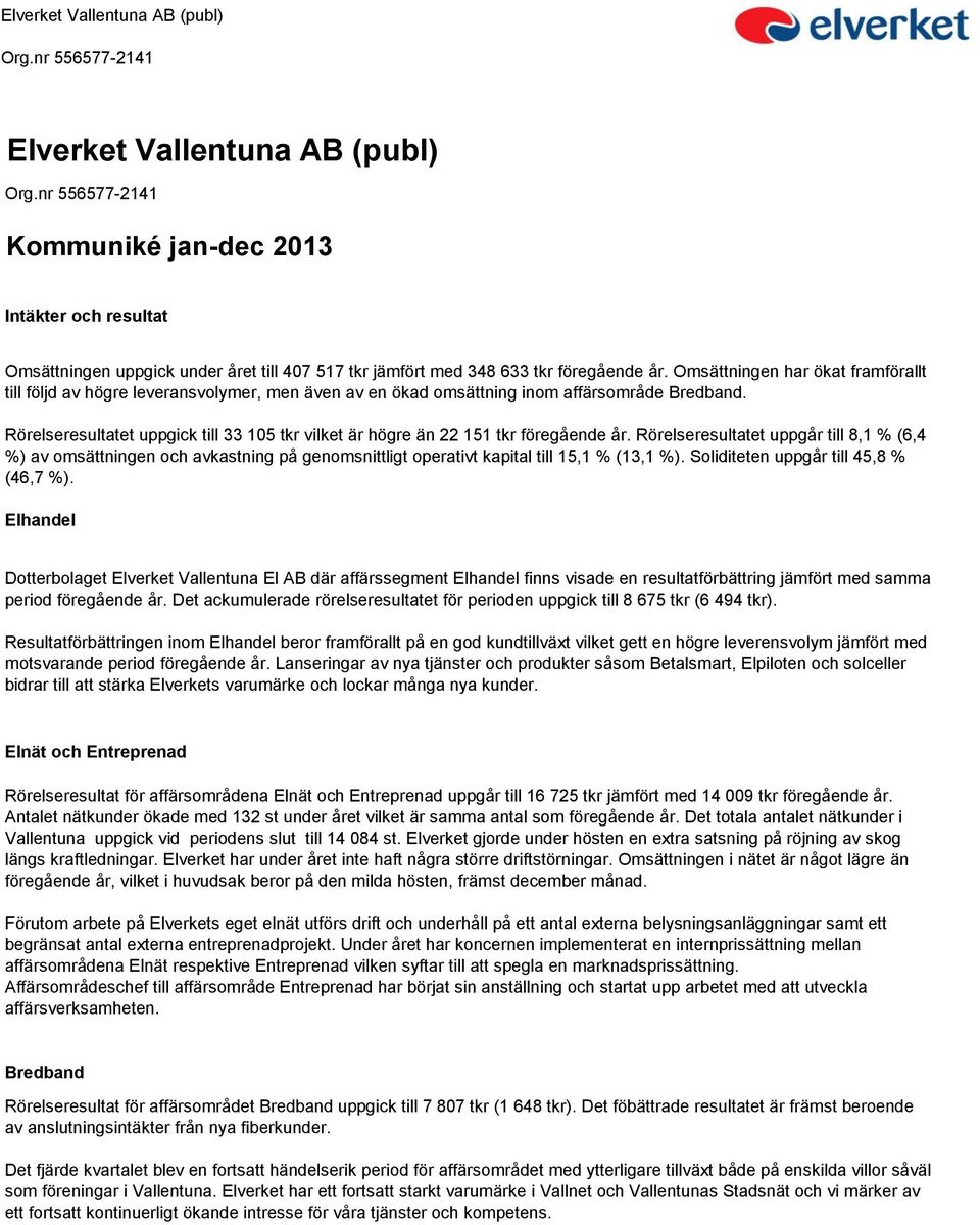 Rörelseresultatet uppgick till 33 105 tkr vilket är högre än 22 151 tkr föregående år.