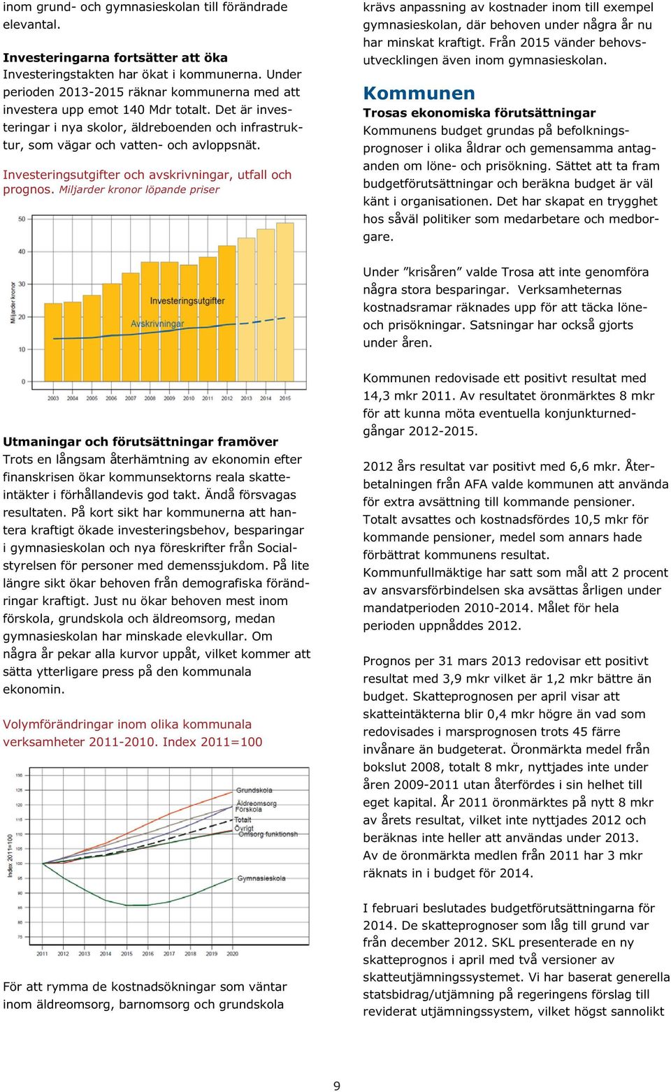 Investeringsutgifter och avskrivningar, utfall och prognos.