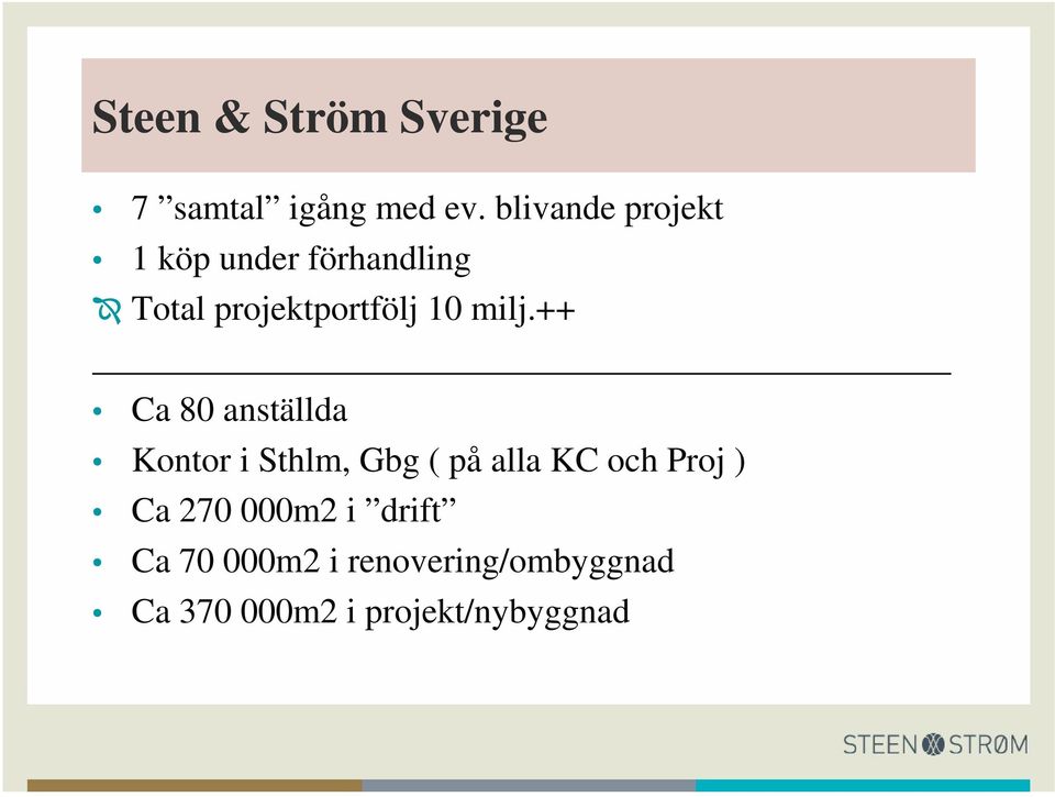 milj.++ Ca 80 anställda Kontor i Sthlm, Gbg ( på alla KC och Proj )