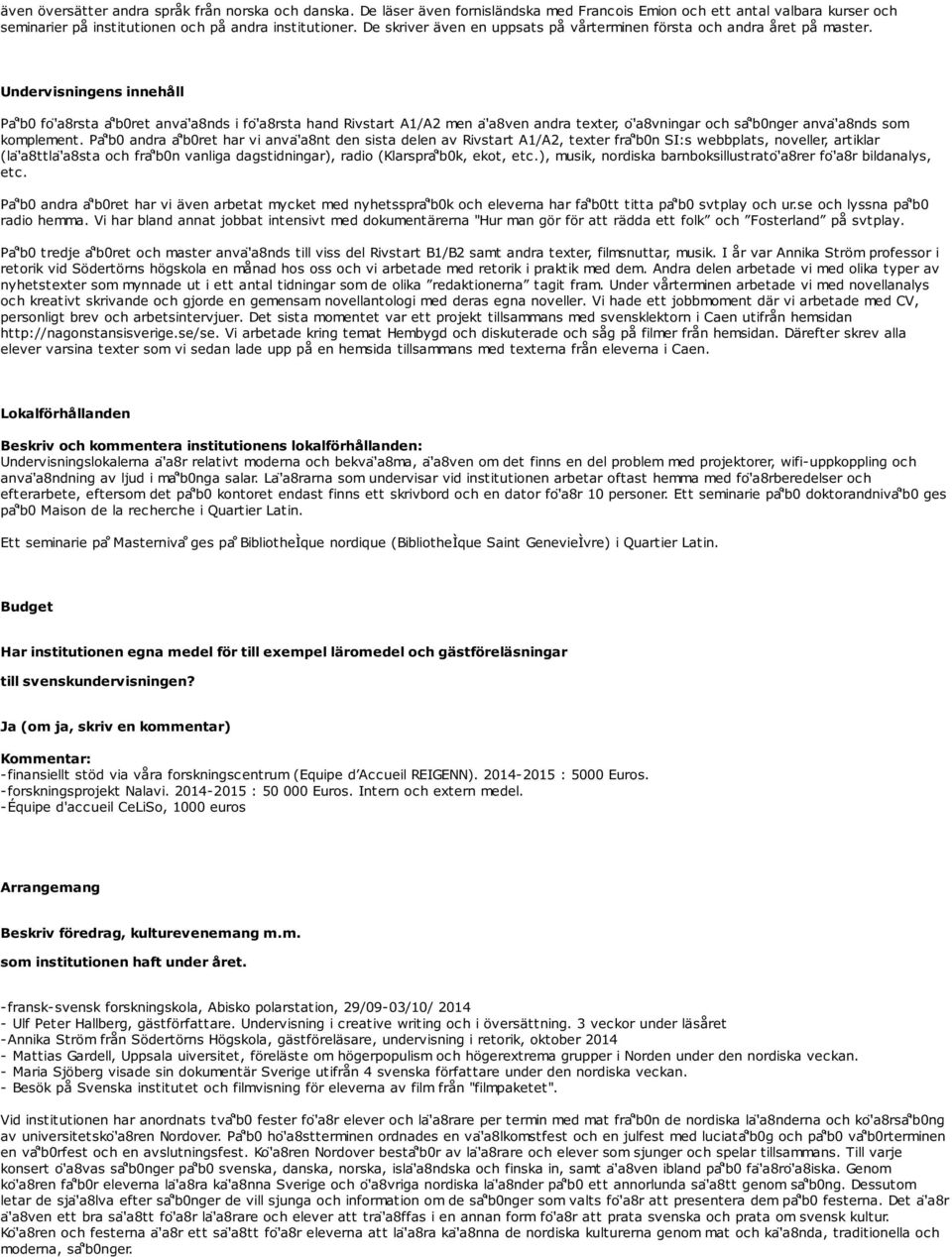 Undervisningens innehåll Pa 'b0 fo 'a8rsta a 'b0ret anva 'a8nds i fo 'a8rsta hand Rivstart A1/A2 men a 'a8ven andra texter, o 'a8vningar och sa 'b0nger anva 'a8nds som komplement.