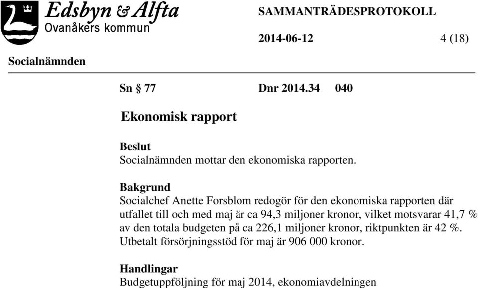 94,3 miljoner kronor, vilket motsvarar 41,7 % av den totala budgeten på ca 226,1 miljoner kronor,