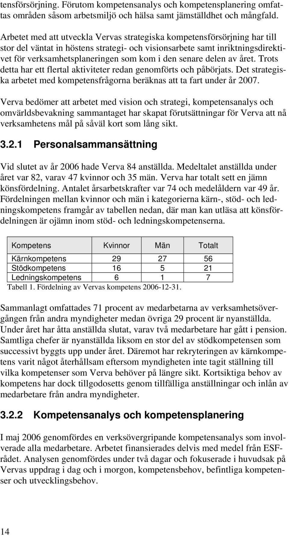 senare delen av året. Trots detta har ett flertal aktiviteter redan genomförts och påbörjats. Det strategiska arbetet med kompetensfrågorna beräknas att ta fart under år 2007.