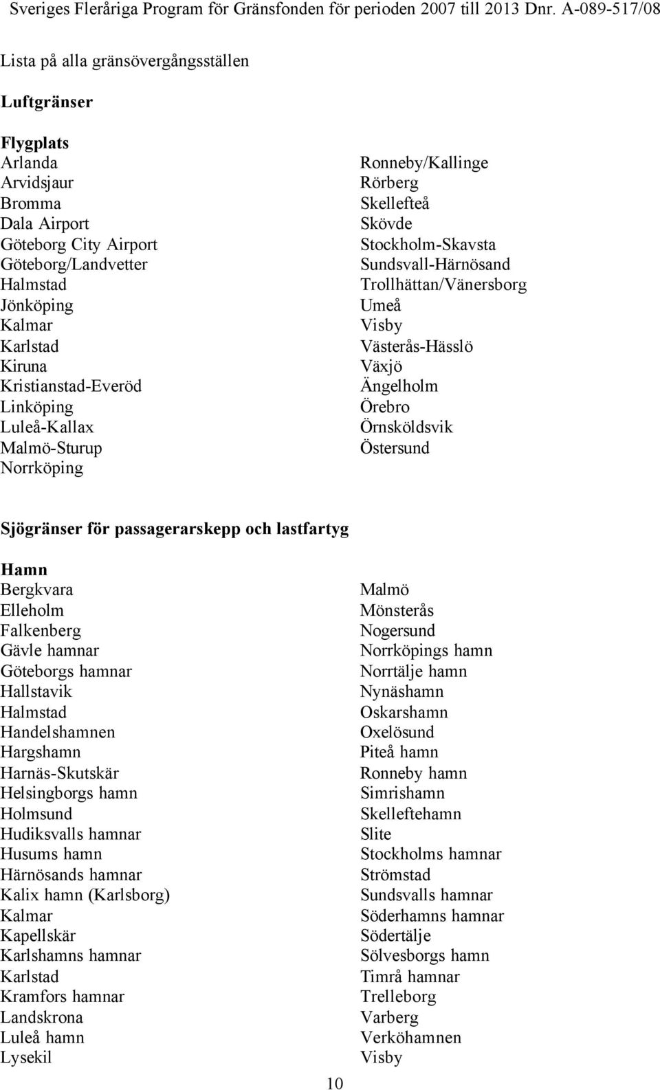 Växjö Ängelholm Örebro Örnsköldsvik Östersund Sjögränser för passagerarskepp och lastfartyg Hamn Bergkvara Elleholm Falkenberg Gävle hamnar Göteborgs hamnar Hallstavik Halmstad Handelshamnen