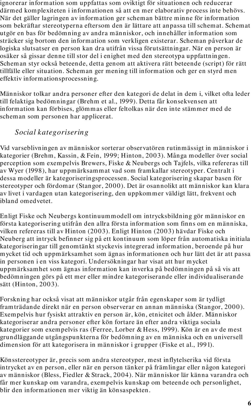 Schemat utgör en bas för bedömning av andra människor, och innehåller information som sträcker sig bortom den information som verkligen existerar.