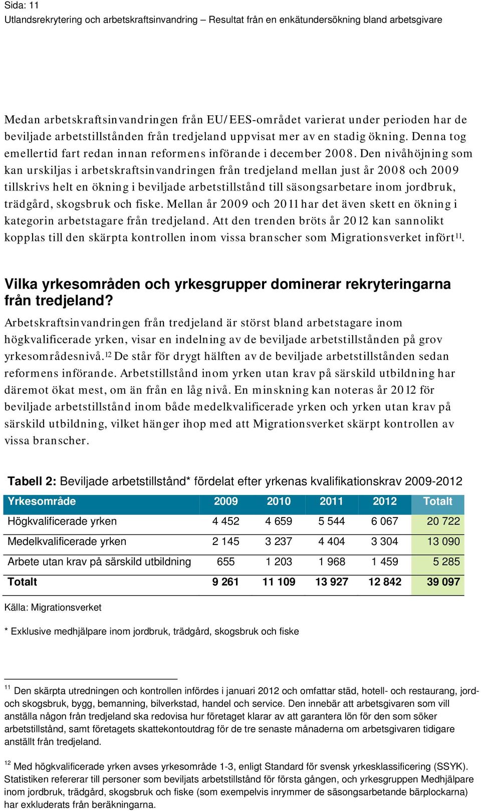 Den nivåhöjning som kan urskiljas i arbetskraftsinvandringen från tredjeland mellan just år 2008 och 2009 tillskrivs helt en ökning i beviljade arbetstillstånd till säsongsarbetare inom jordbruk,